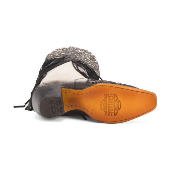 CORRAL BOOTS Made In Mexico Leather Lamb Overlay Embroidery Fringe Western Boots - Picture 3 of 3